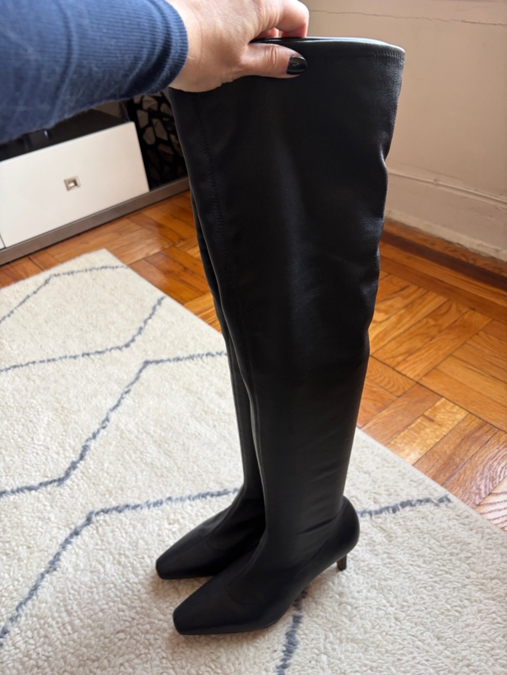 Madewell Dimes Over-the-Knee Black Leather Kitten Heel Boots